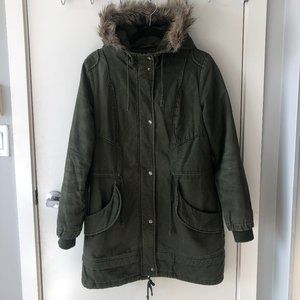 Anthropology Numph Long Army Green Jacket w hood